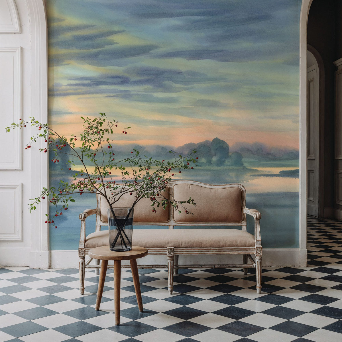 Watercolor Twilight Lake Mural Wallpaper - room preview 04