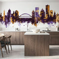 Rochester New York Skyline Purple & Gold Mural Wallpaper - room preview 04