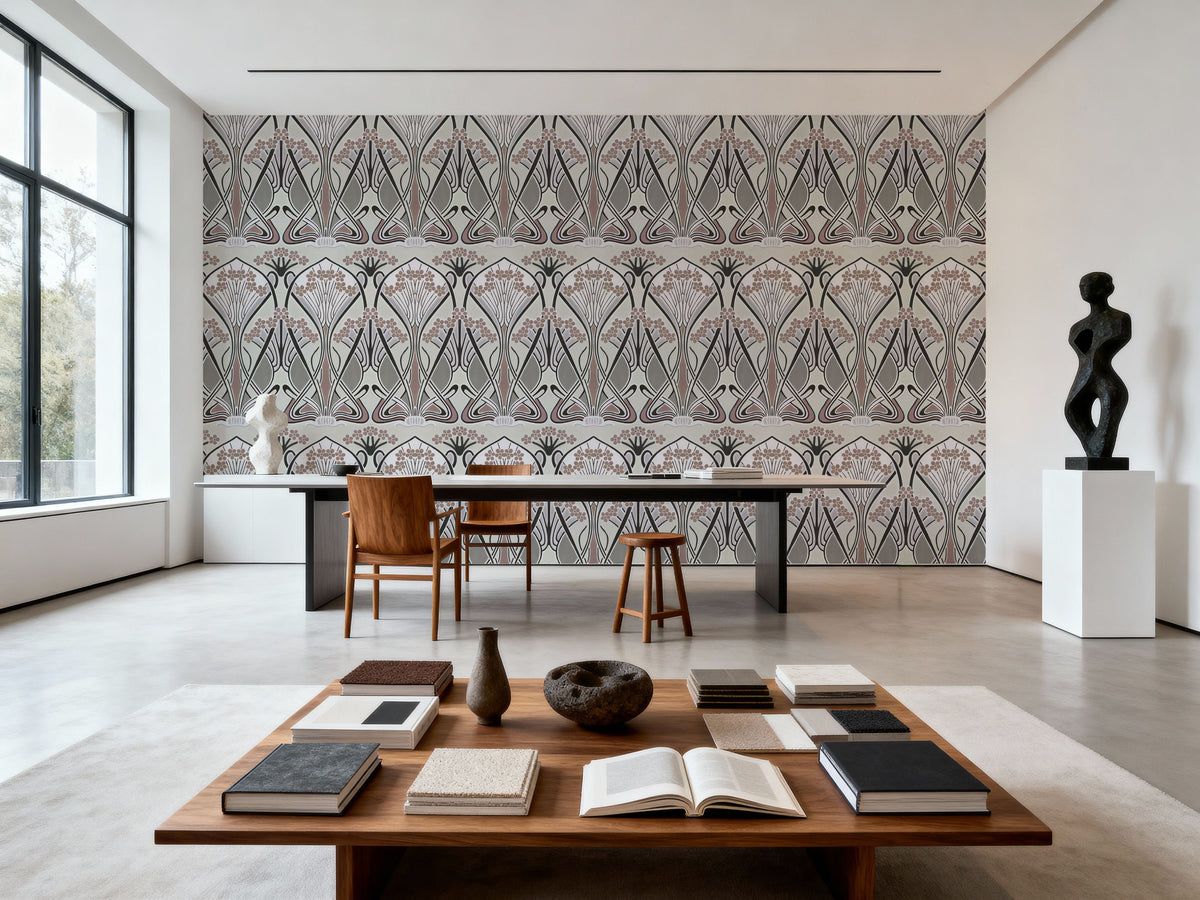 Floral Art Deco Aura, Sand Mural Wallpaper - room preview 04