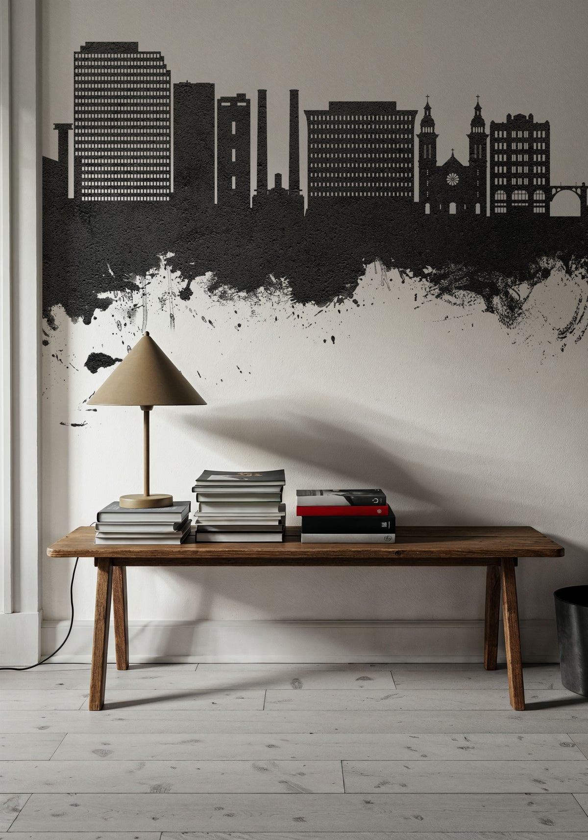 Spokane Washington Skyline Black & White Mural Wallpaper - room preview 04
