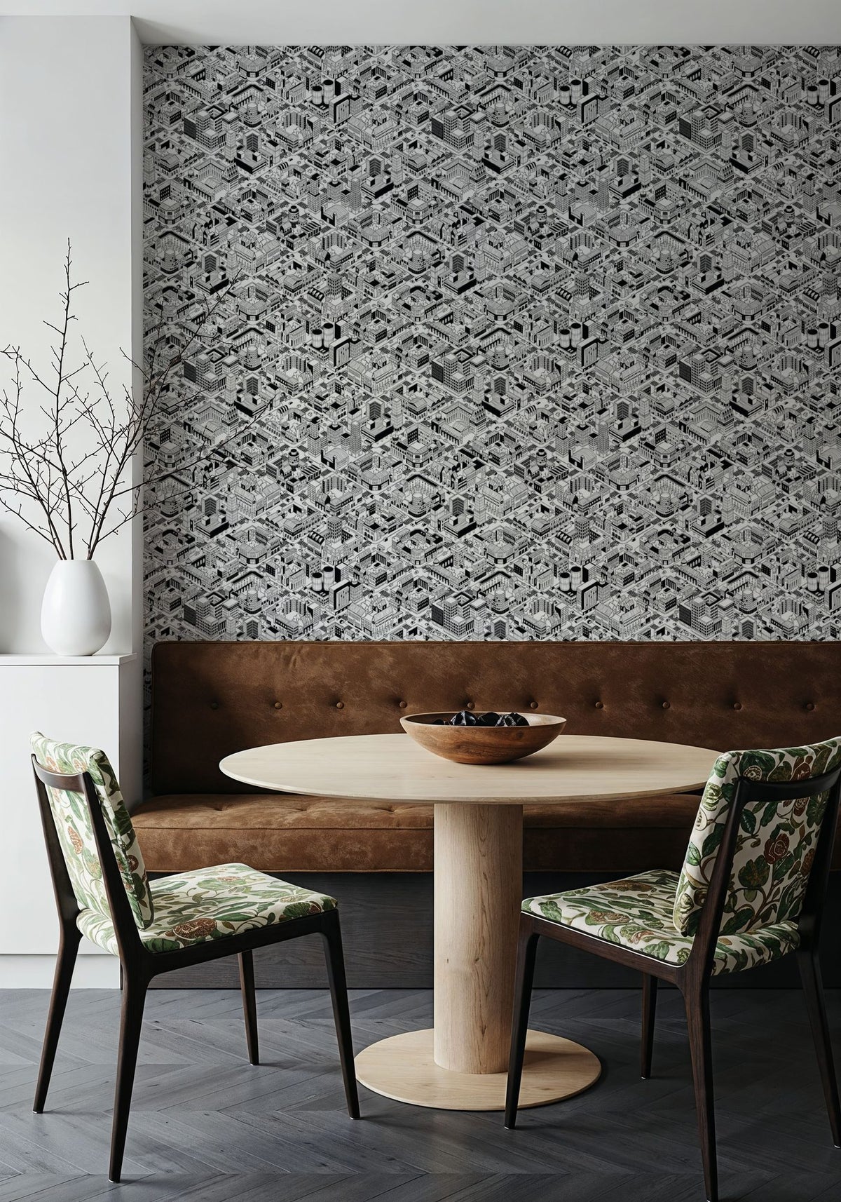 Straight Streets BW Mural Wallpaper - room preview 04
