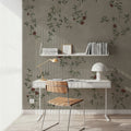 Rambling Rose, Garnet on Greige Mural Wallpaper - room preview 04