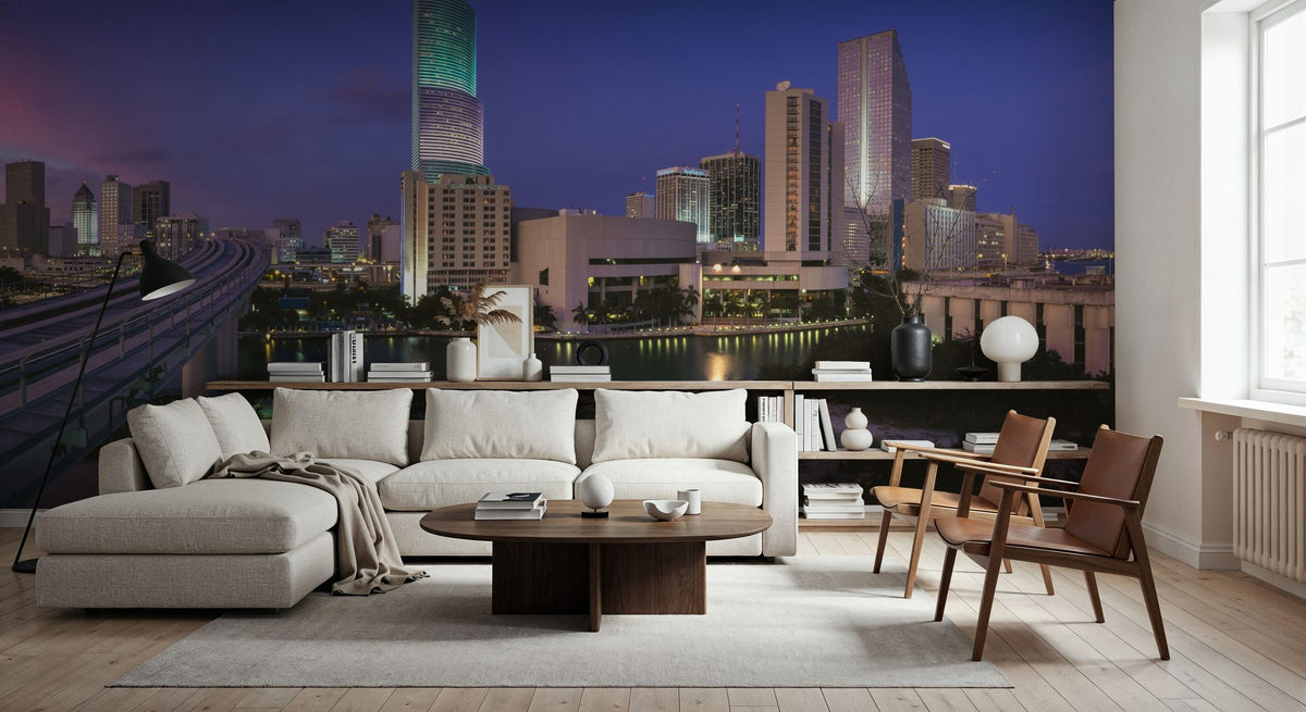 Sunset Blue Twilight Metropolis Mural Wallpaper - room preview 04