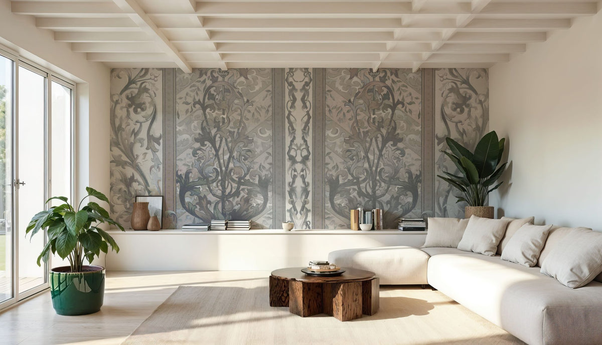 Plant Fantasy Ornament, Gray Mural Wallpaper - room preview 04
