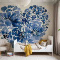 Blue Floral Heart Mural Wallpaper - room preview 04
