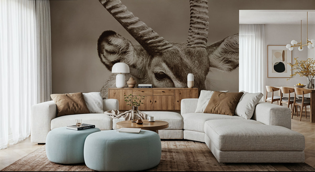 Waterbuck Portrait Sepia Mural Wallpaper - room preview 04