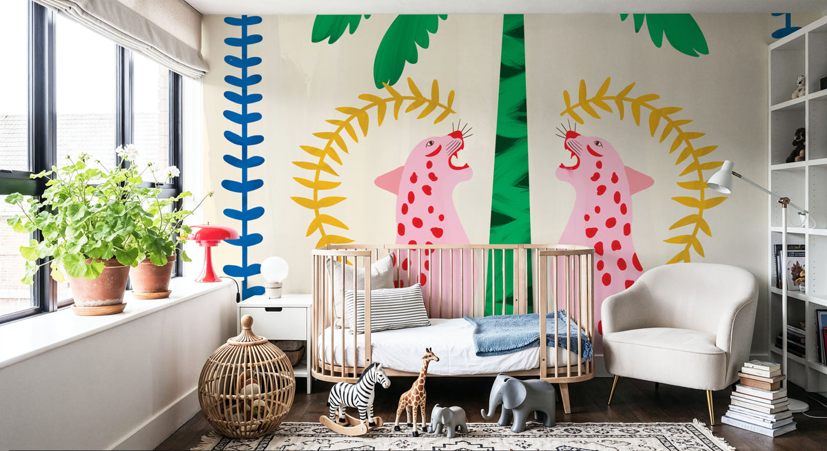 Pink Leopards Mural Wallpaper - room preview 04