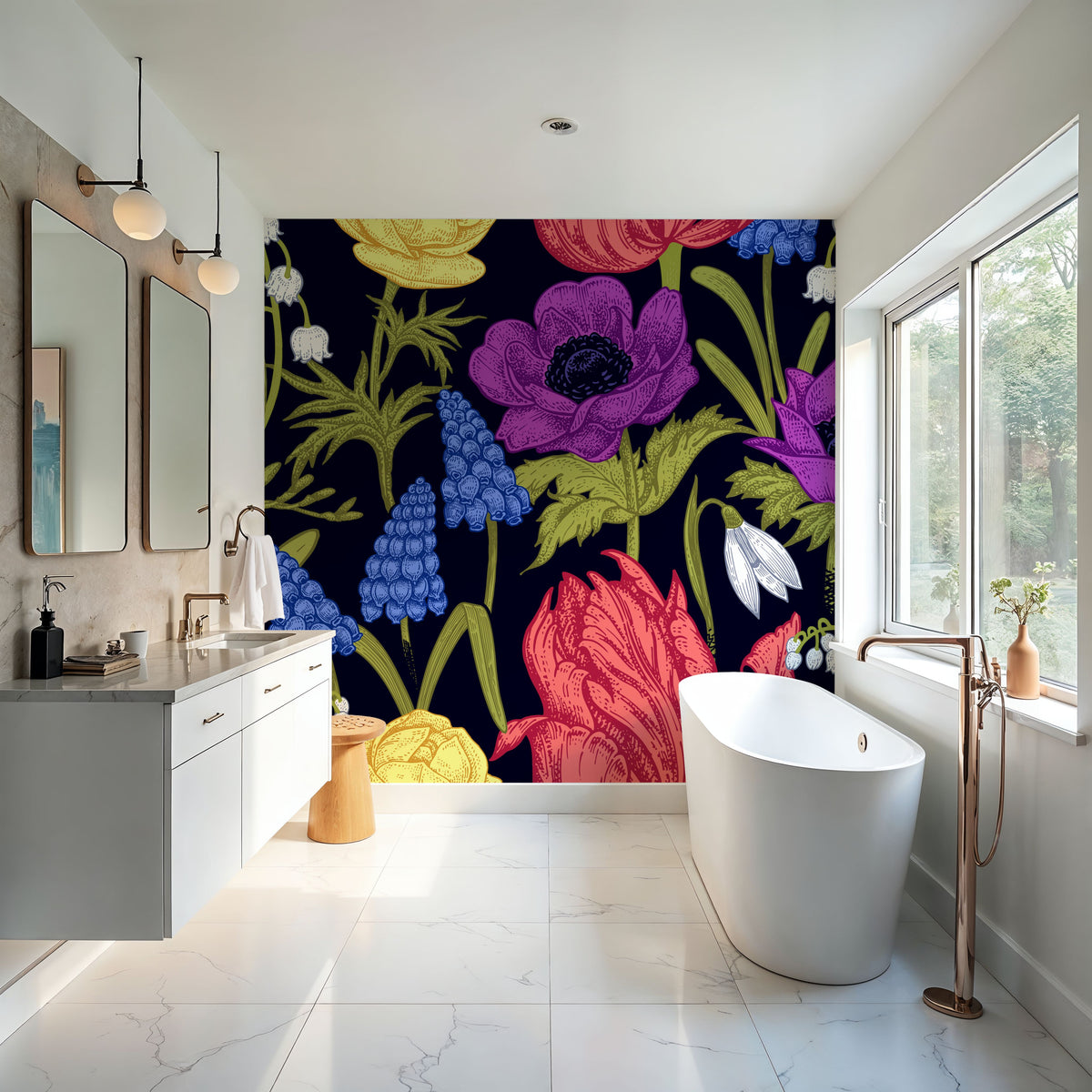The Rabbits View Dark Mural Wallpaper - room preview 04
