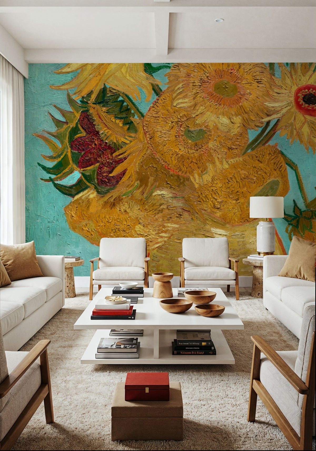 Vase with Twelve Sunflowers Mural Wallpaper - room preview 04