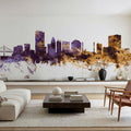 Toledo Ohio Skyline Purple & Gold Mural Wallpaper - room preview 04
