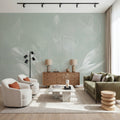 Solid Feather Geometry Green Mural Wallpaper - room preview 04