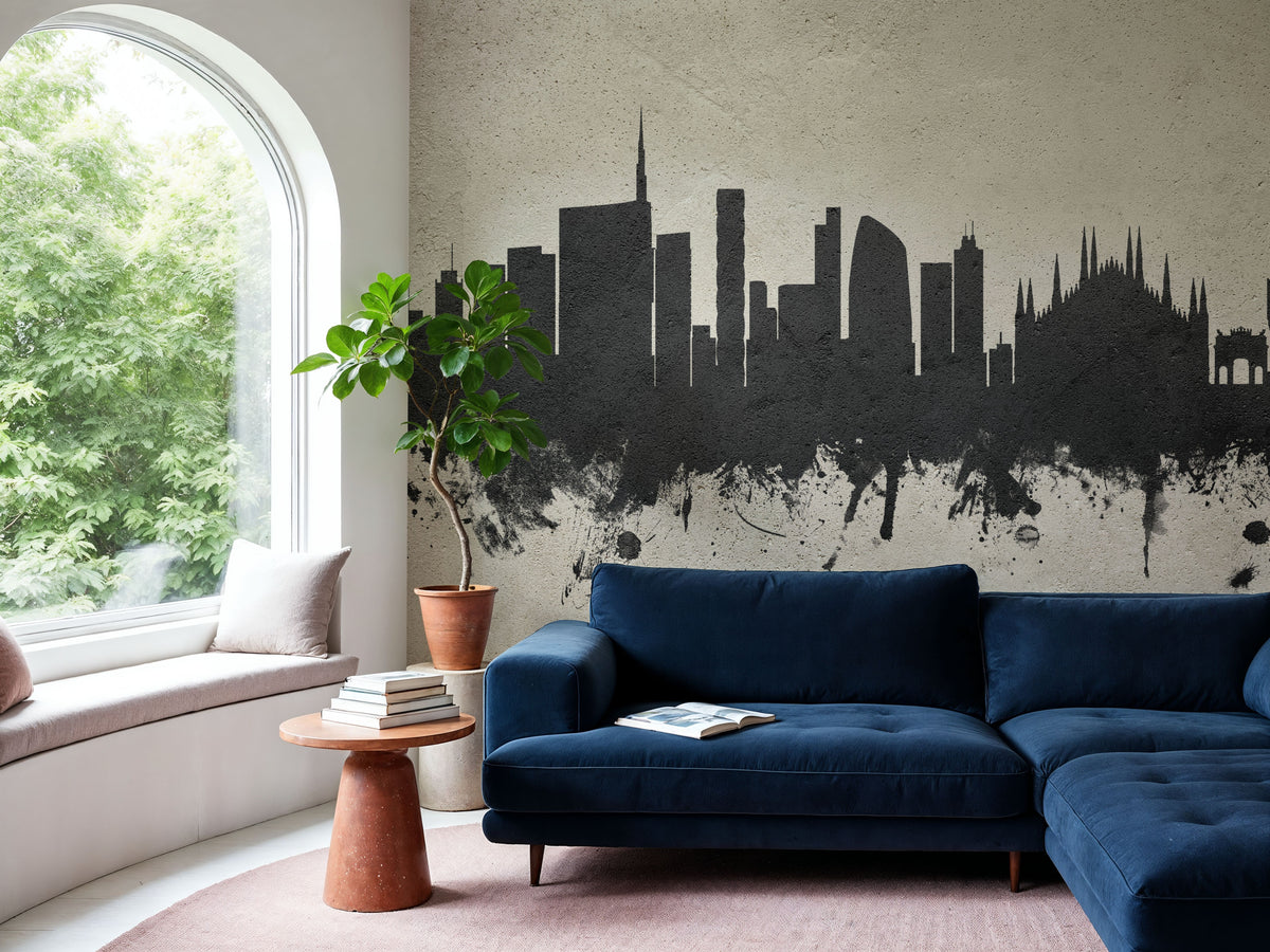Milan Italy Skyline Concrete Mural Wallpaper - room preview 04