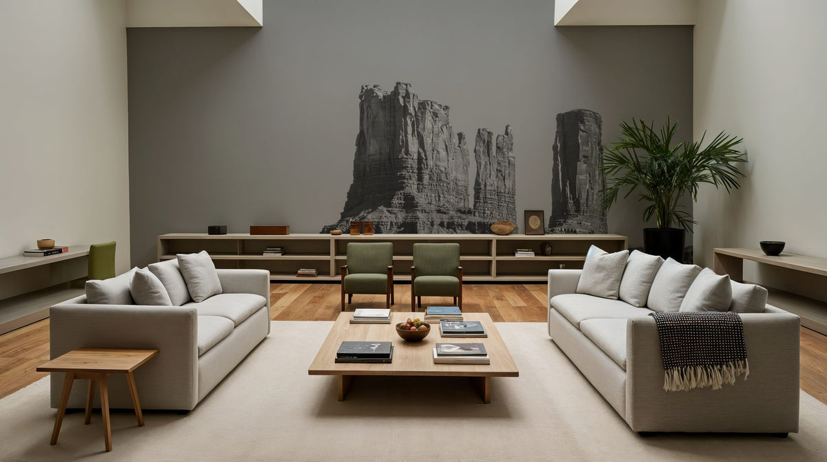 Monument Valley II BW Mural Wallpaper - room preview 04