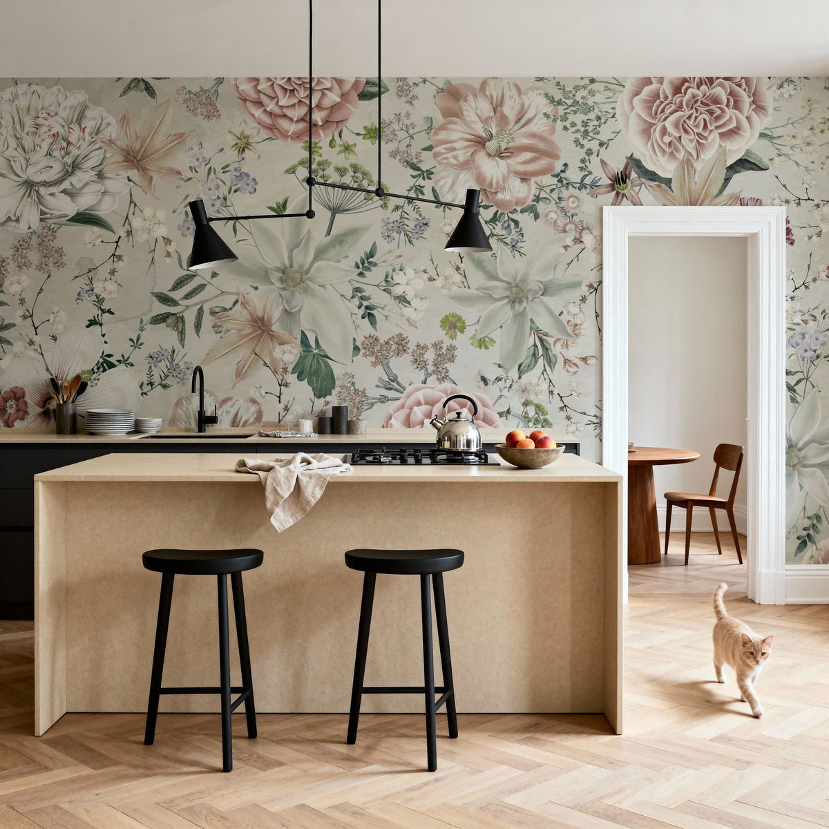 Flowers and Stripes Green Mural Wallpaper - room preview 04