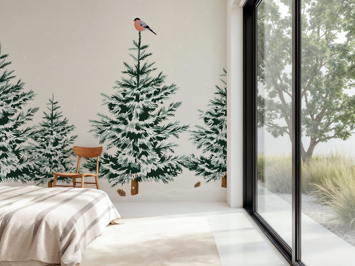 Snowy Spruce Trees Mural Wallpaper - room preview 04