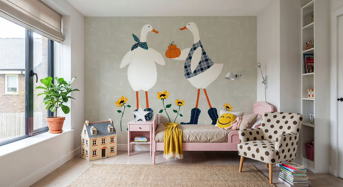 Ducks in the Pumpkin Patch VIII Mural Wallpaper - room preview 04
