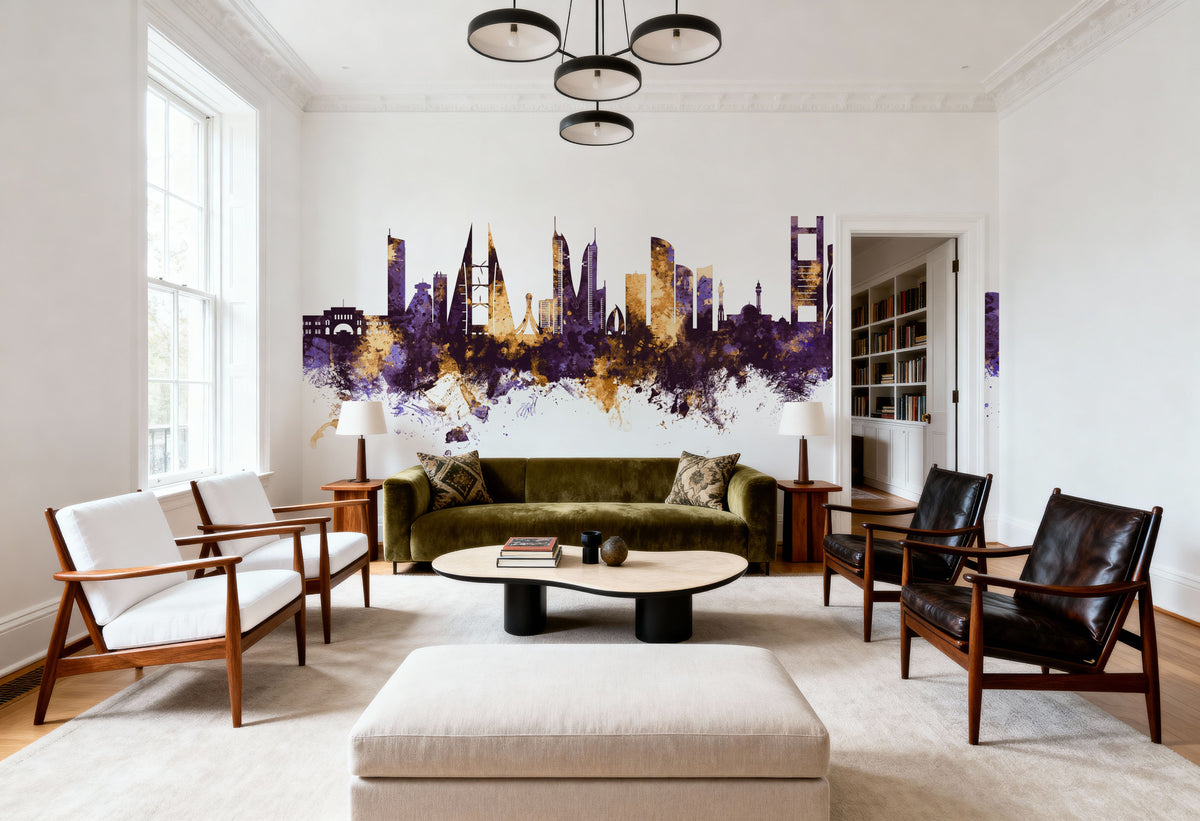 Manama Skyline Purple & Gold Mural Wallpaper - room preview 04