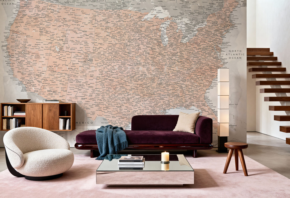 US Map Detailed - Lynette Mural Wallpaper - room preview 04