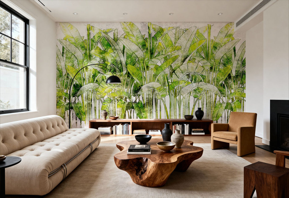 Wild Green Leaves Mural Wallpaper - room preview 04