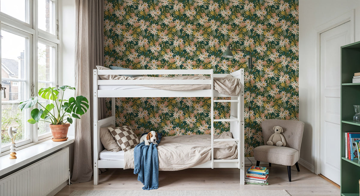 Market Flowers on Green Mural Wallpaper - room preview 04