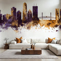 Jacksonville Florida Skyline Purple & Gold Mural Wallpaper - room preview 04