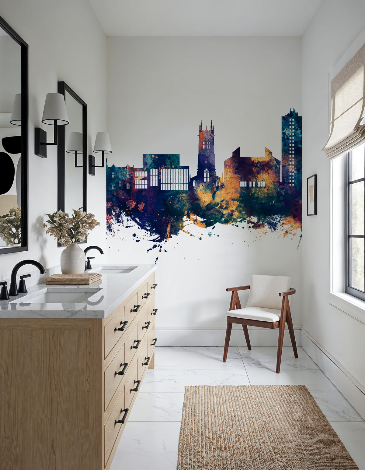 Scunthorpe England Skyline Blue & Bronze Mural Wallpaper - room preview 04