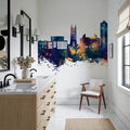 Scunthorpe England Skyline Blue & Bronze Mural Wallpaper - room preview 04