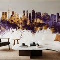 Tokyo Japan Skyline Purple & Gold Mural Wallpaper - room preview 04