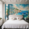 Mediterranean Coastline Through Open Window Mural Wallpaper - room preview 04