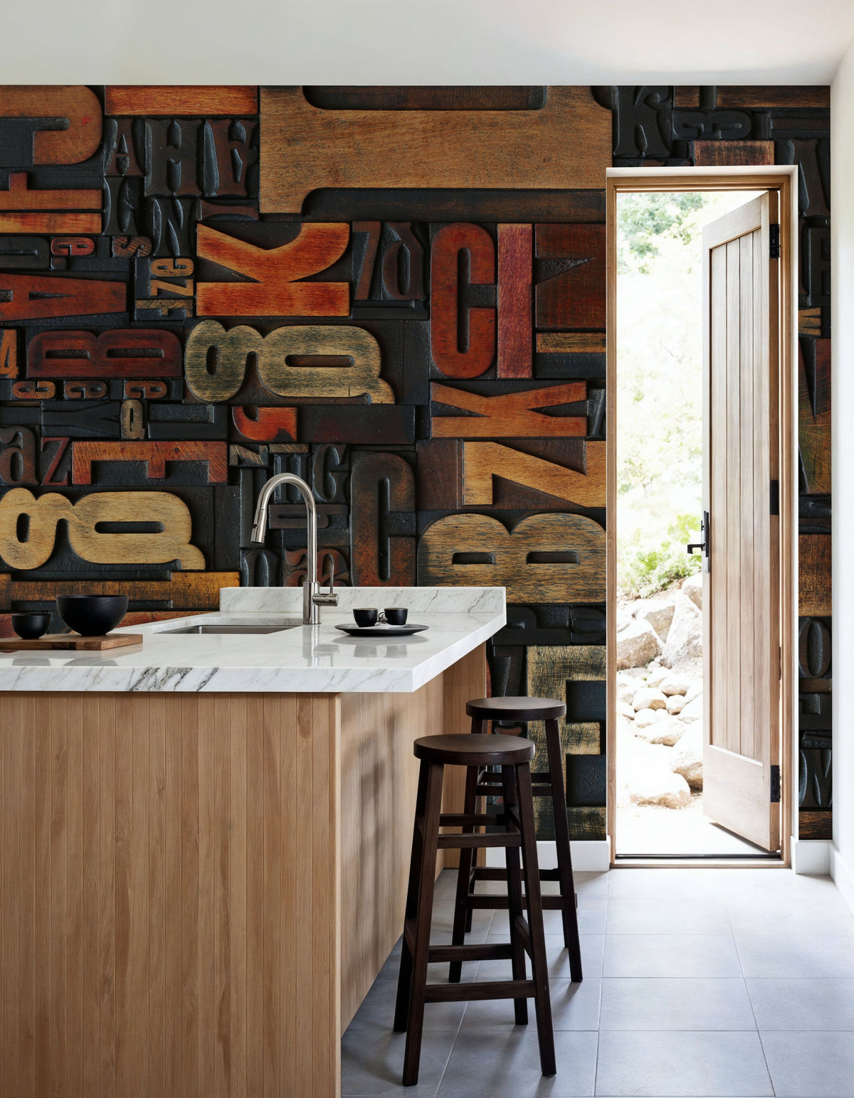 Letterpress Wood Mural Wallpaper - room preview 04