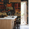 Letterpress Wood Mural Wallpaper - room preview 04