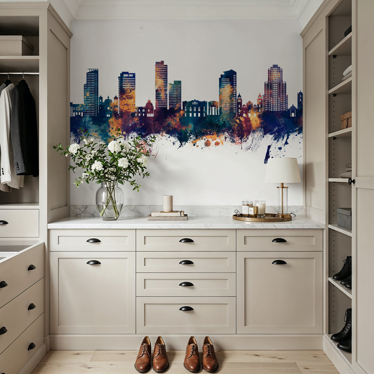 Tegucigalapa Honduras Skyline Blue & Bronze Mural Wallpaper - room preview 04