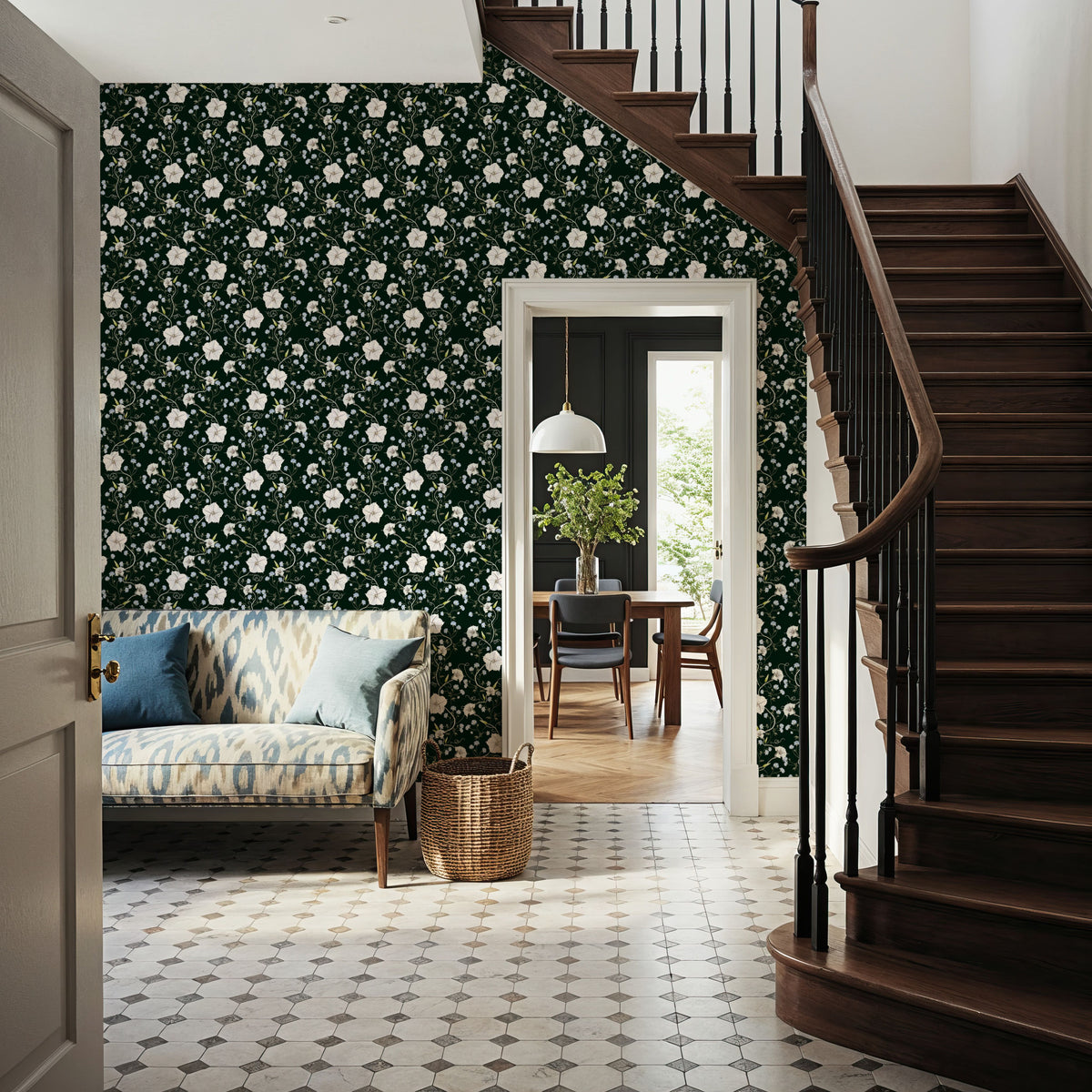 Trailing Morning Glory, Dark Green Mural Wallpaper - room preview 04