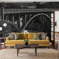 Lundbreck Falls Bridge BW Mural Wallpaper - room preview 04