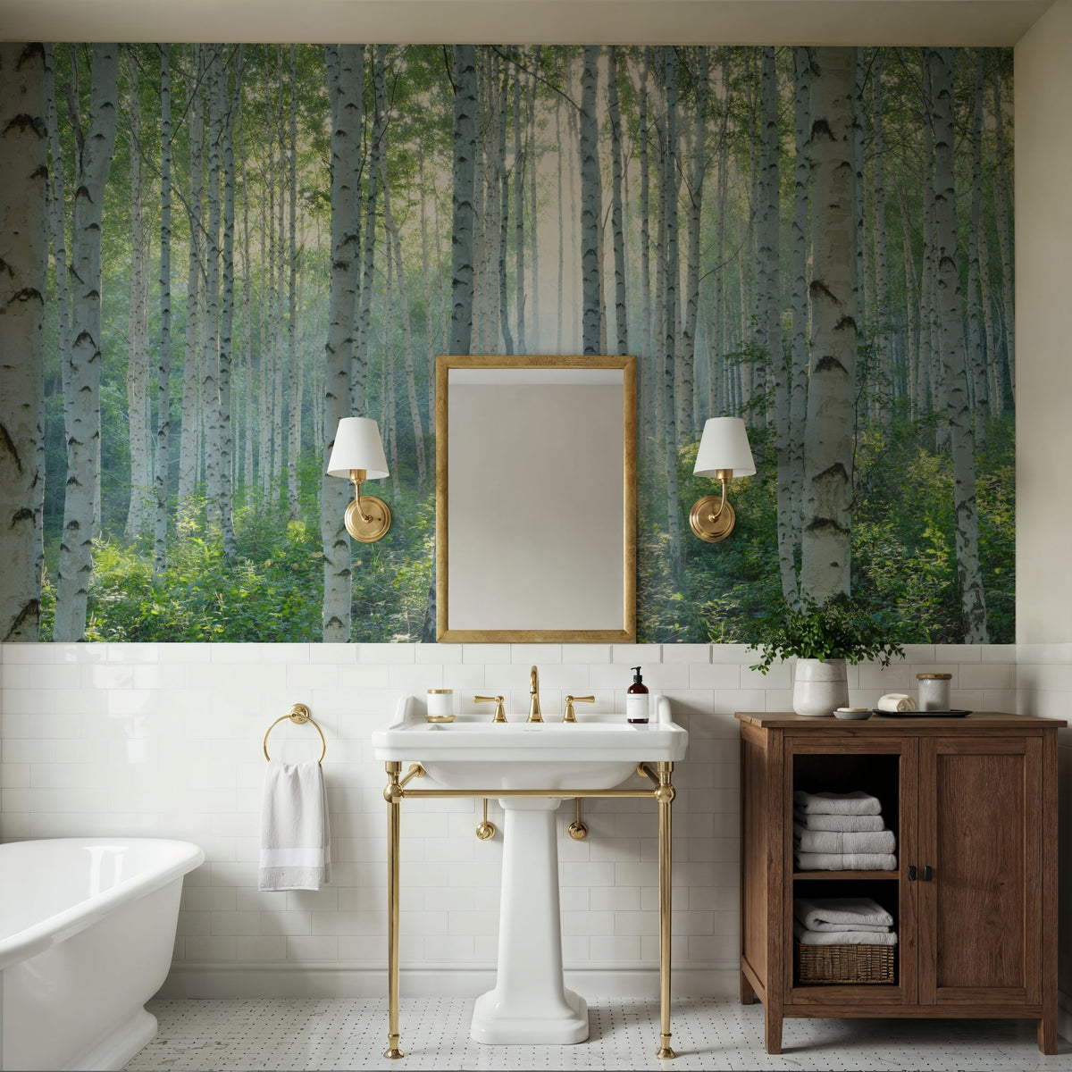 Peaceful Birch Woods Mural Wallpaper - room preview 04
