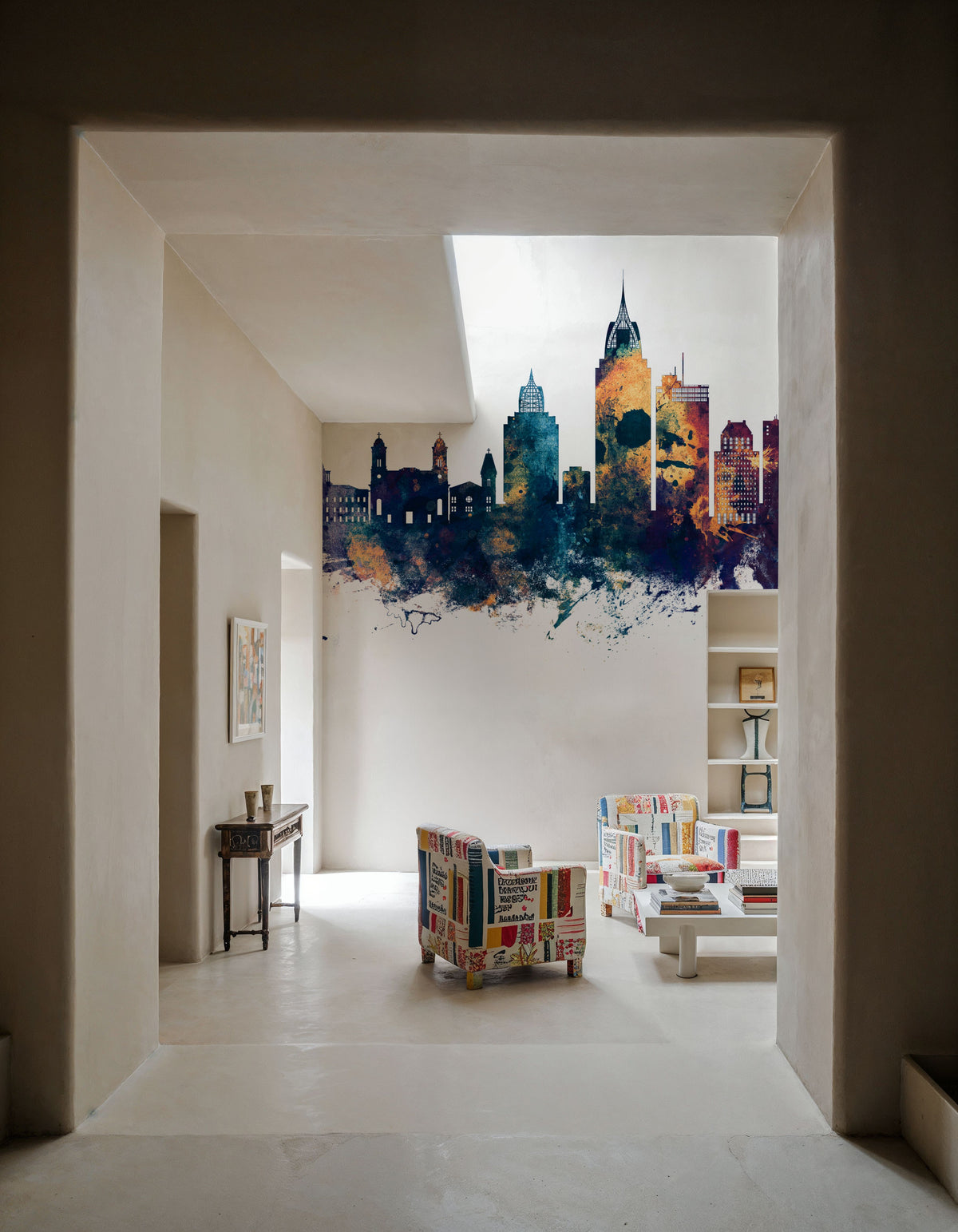 Mobile Alabama Skyline Blue & Bronze Mural Wallpaper - room preview 04