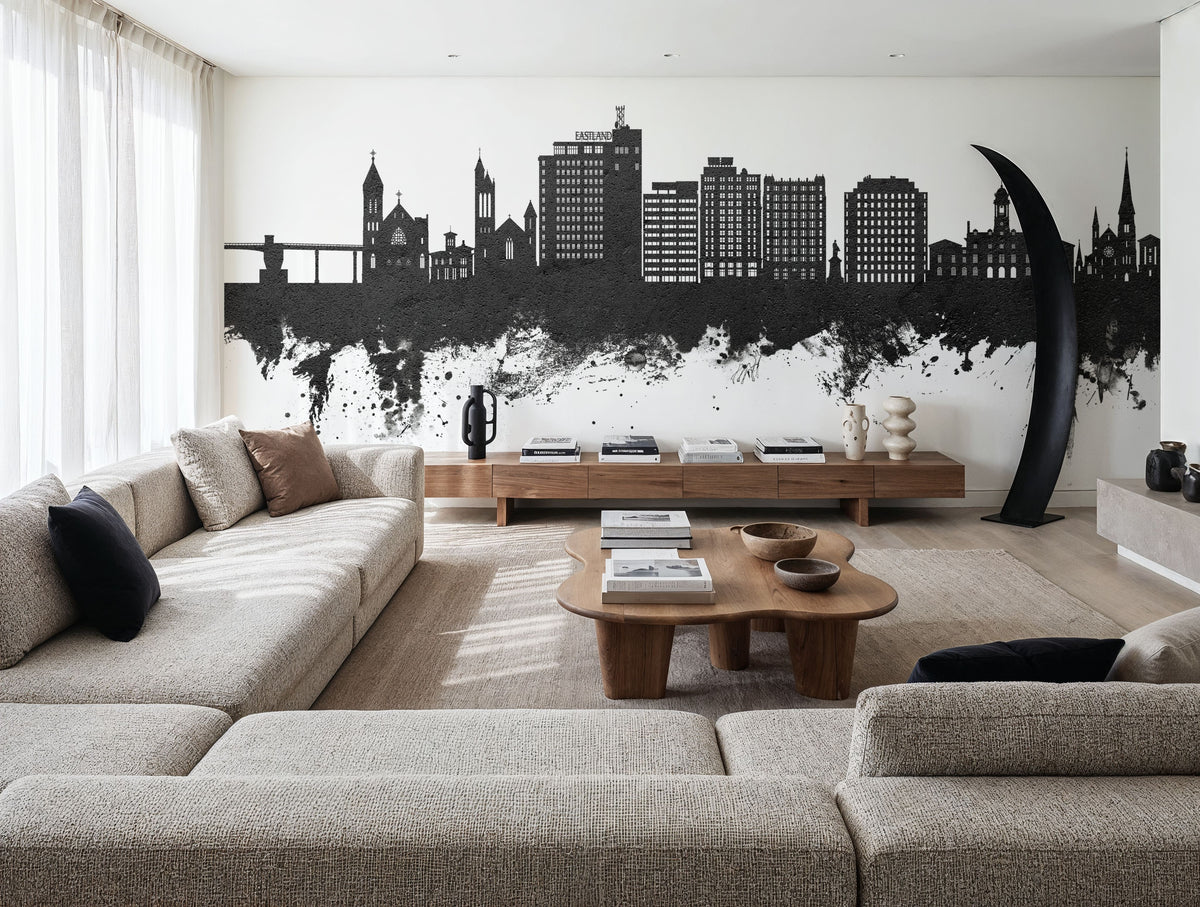 Portland Maine Skyline Black & White Mural Wallpaper - room preview 04