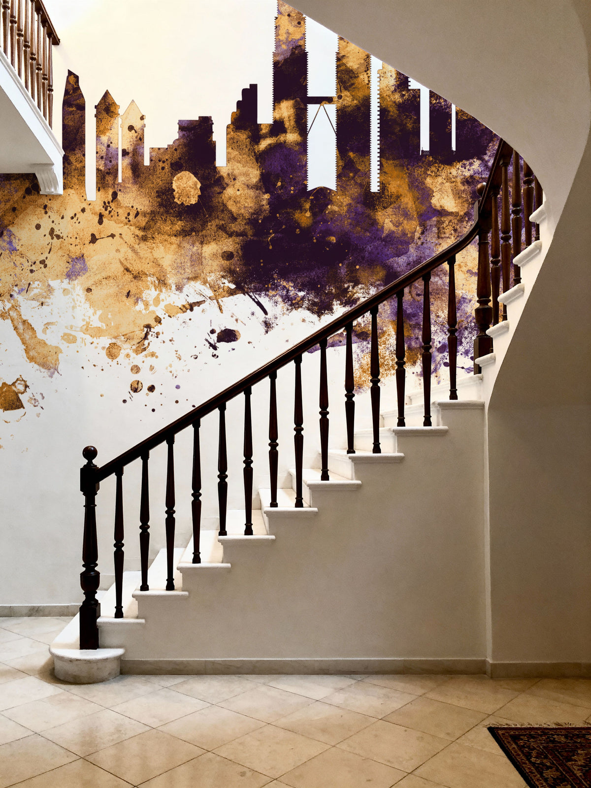 Kuala Lumpur Skyline Purple & Gold Mural Wallpaper - room preview 04
