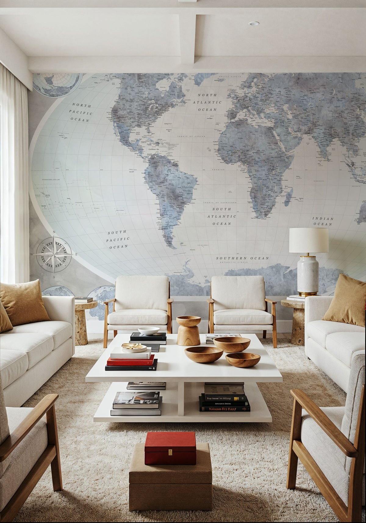 World Map Atlas Blue Mural Wallpaper - room preview 04