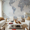 World Map Atlas Blue Mural Wallpaper - room preview 04