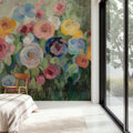 Flowers on Mossy Green Mural Wallpaper - room preview 04