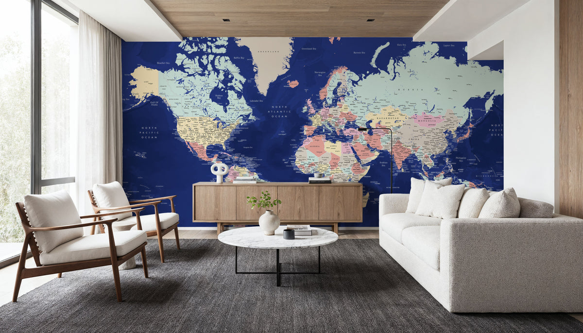 World Map Cities - Powa Mural Wallpaper - room preview 04