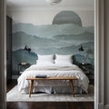 Sunrise Mountain View, Teal Mural Wallpaper - room preview 04