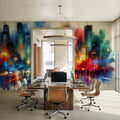 Watercolor Abstract Skyline At Night Mural Wallpaper - room preview 04