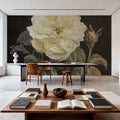 Heirloom White Rose on Black Mural Wallpaper - room preview 04