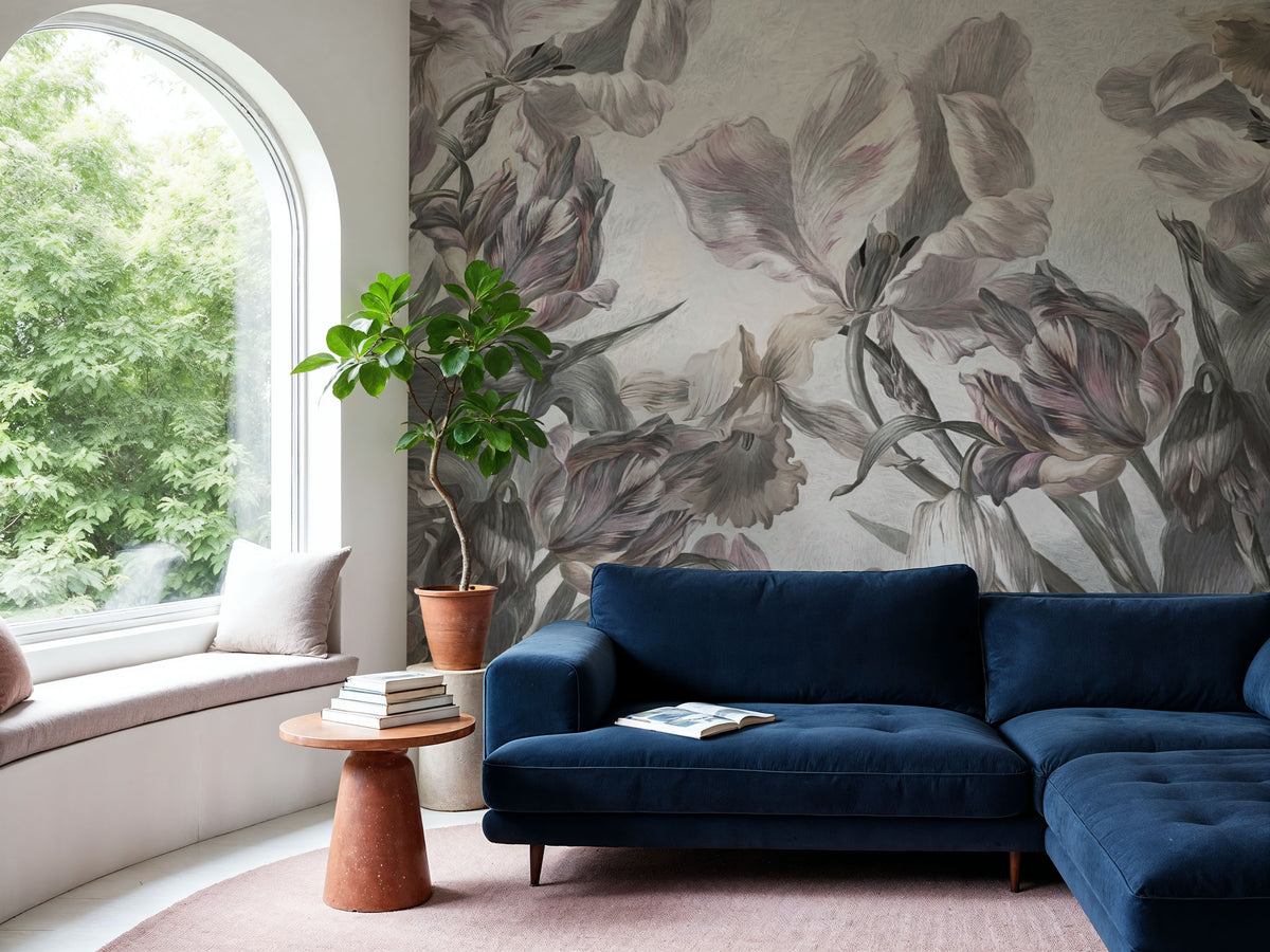 Tulips Feast, White Mural Wallpaper - room preview 04