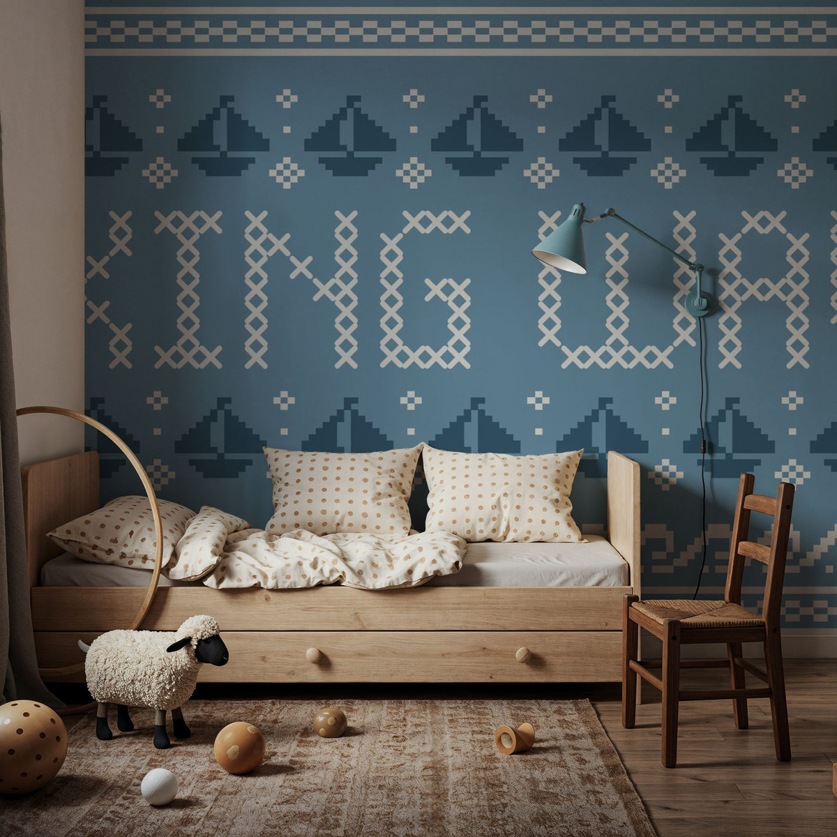 Coastal Cross Stitch I Mural Wallpaper - room preview 04