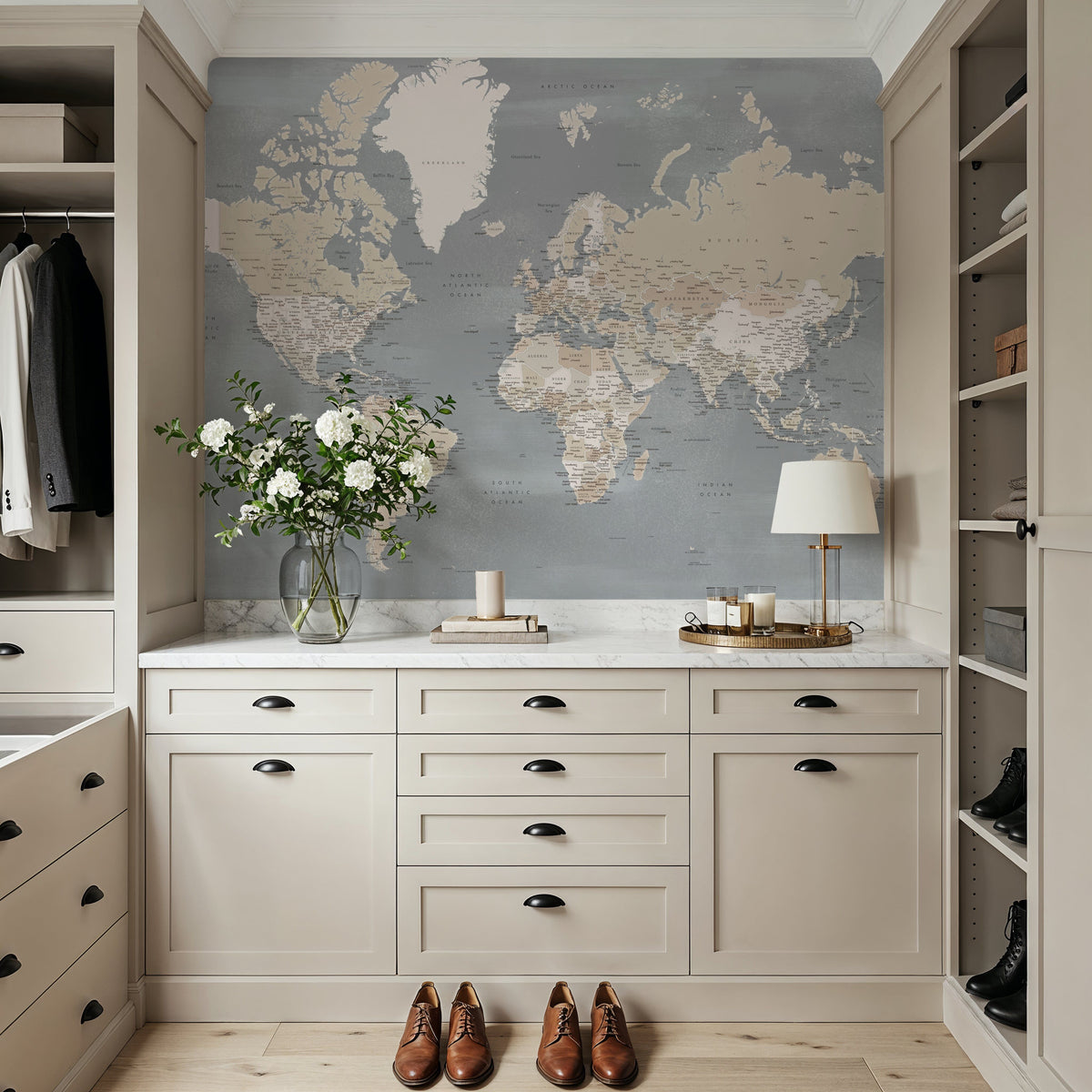 World Map Cities - Landers Mural Wallpaper - room preview 04