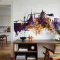 St Petersbug Russia Skyline Purple & Gold Mural Wallpaper - room preview 04