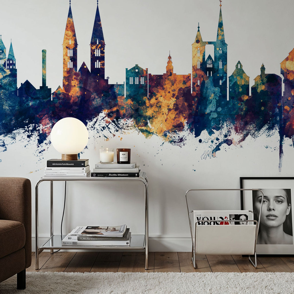 Halberstadt Germany Skyline Blue & Bronze Mural Wallpaper - room preview 04